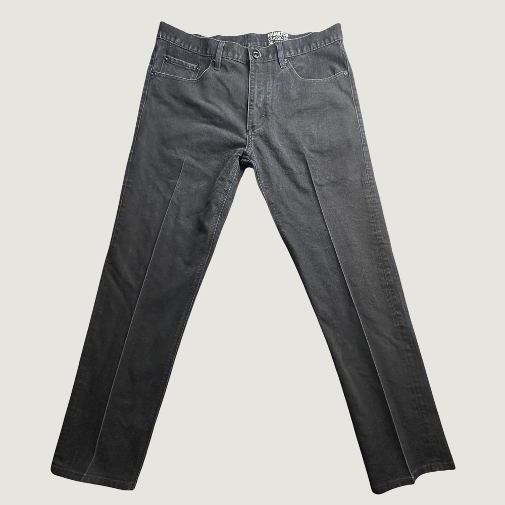 Hamilton Pants Mens 34x34 (34x31) Black Classic Relaxed Fit Stretch Flap Pocket